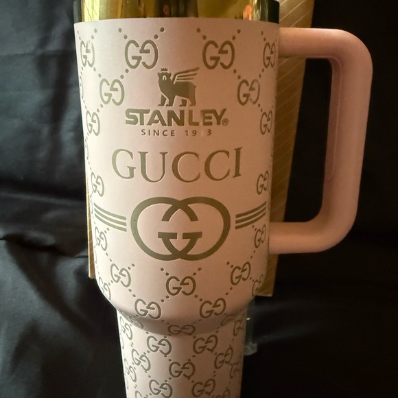 New Stanley 40oz Laser Engraved GuccPink and Gold Tumbler with Straw - Picture 2 of 7